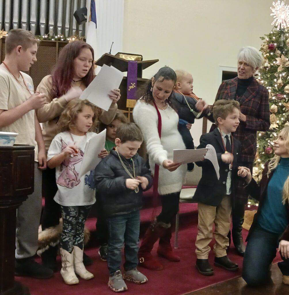 Group of people singing in church